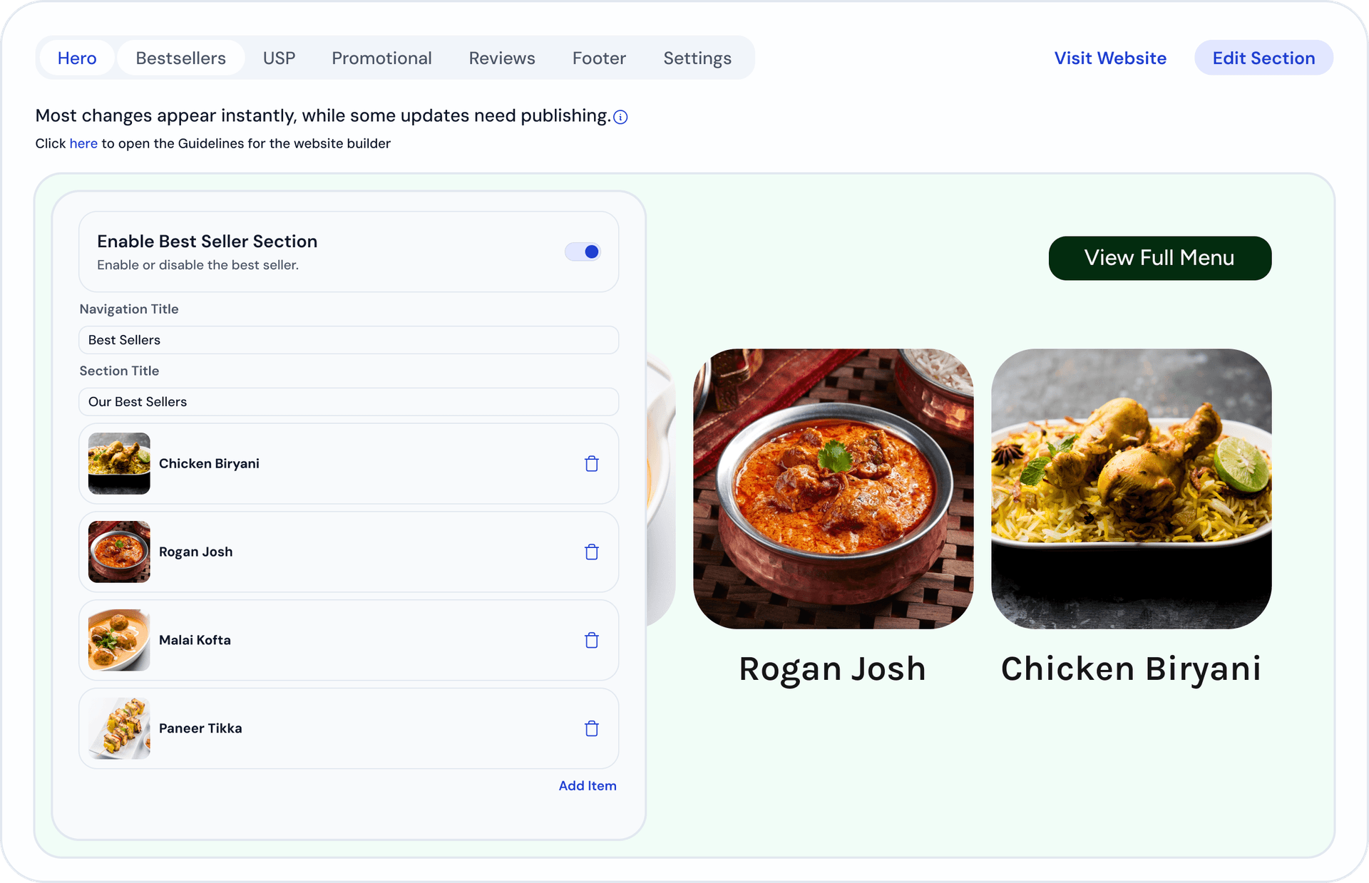 Homepage item showcase
